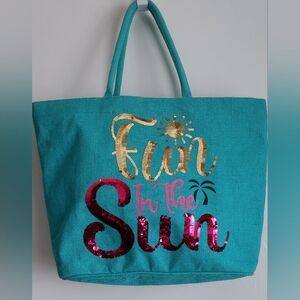 Mercari tote beach bag aqua blue